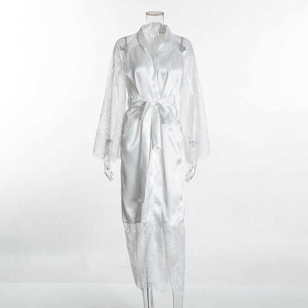 Plus Size European & American Lace Trim Long Robe Nightgown Lingerie