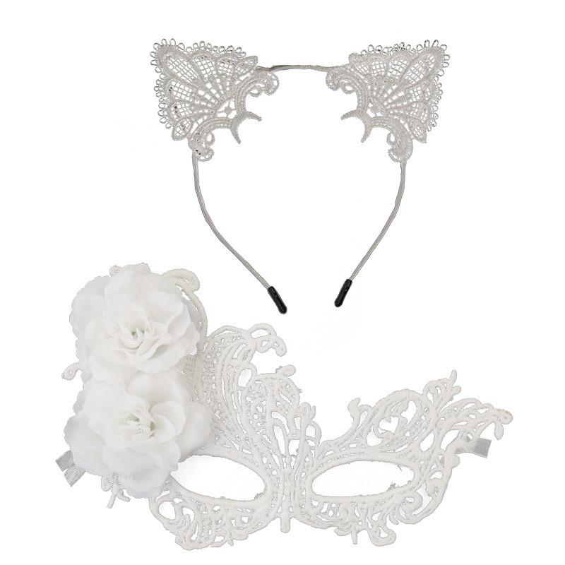 Anna Princess Lace Mask Set With Cat Ear Headband For Halloween And Costumes