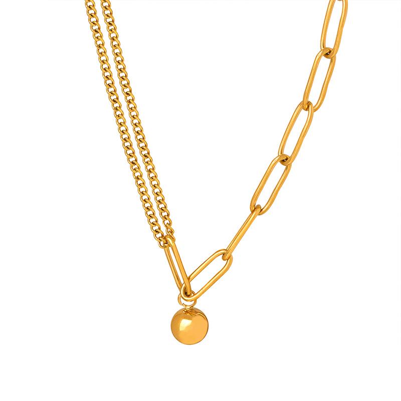 Elegant French Double Layer Chain Stitch Necklace in Titanium Steel with 18K Gold - Versatile Clavicle Jewelry