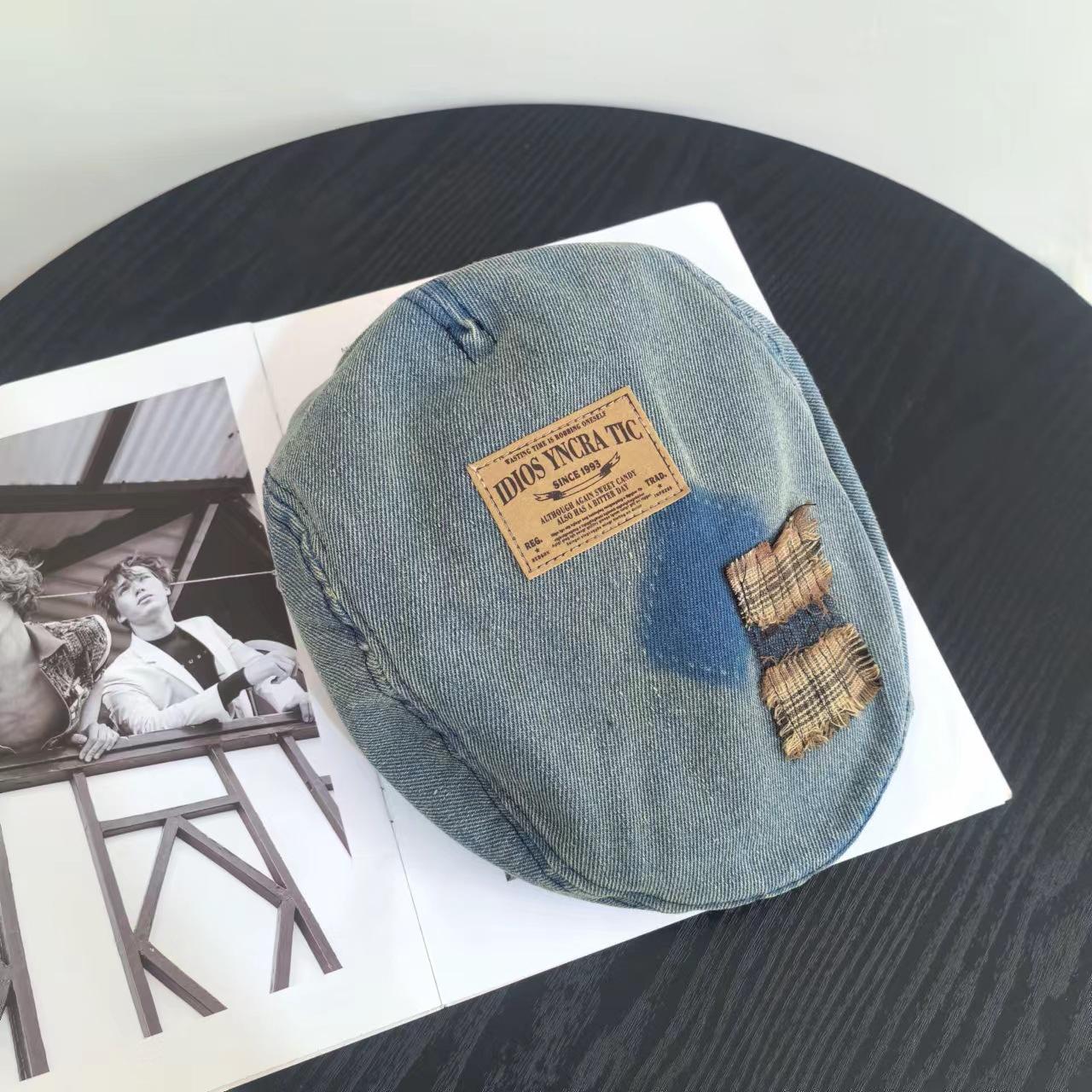 

Нишевый дизайн универсальный модный большой окружность головы показывает лицо маленький берет новый ретро джинсовый берет женский M（56-58cm）