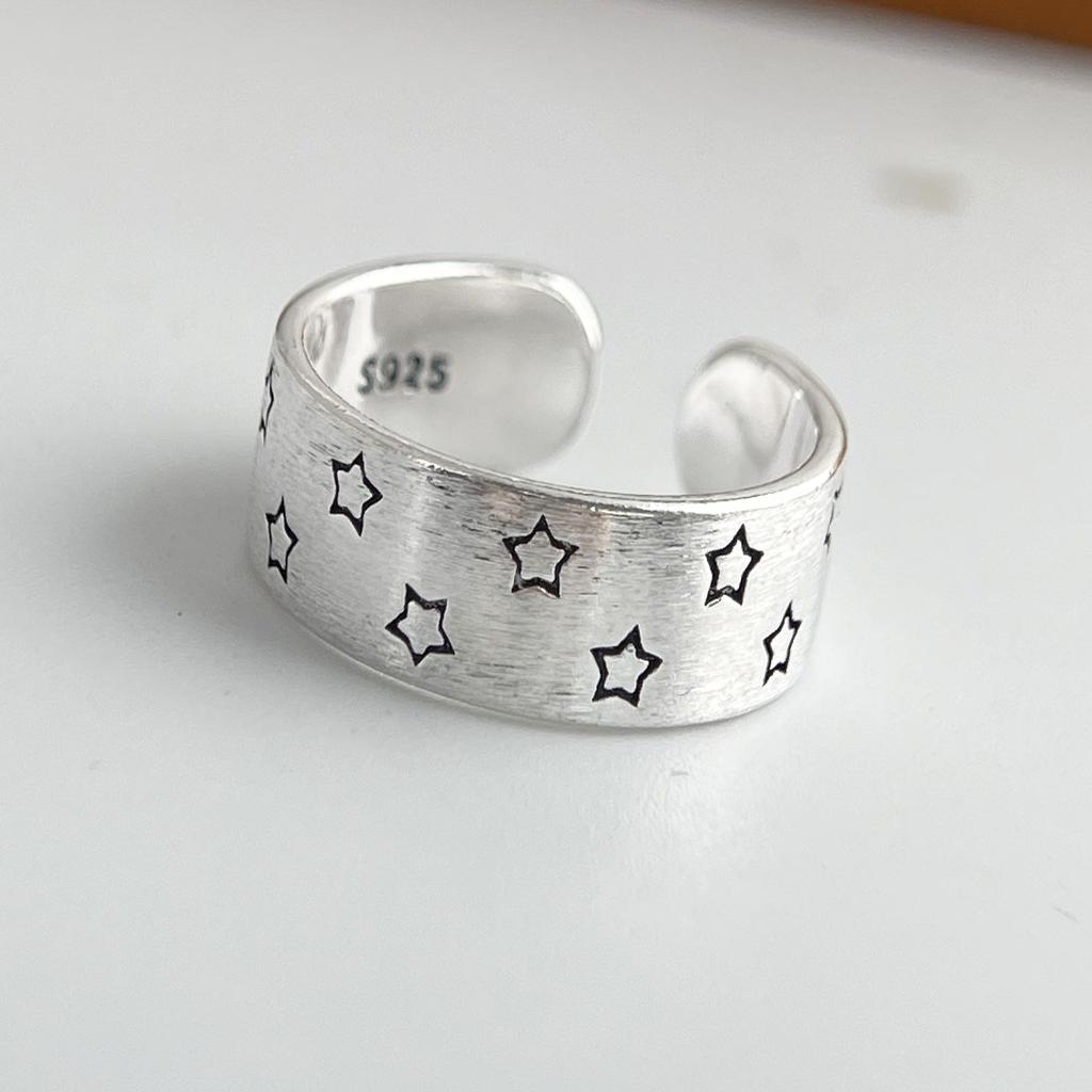 925 Sterling Silver Rings for Women Couple Minimalist Handmade Simple Wide Star Ring Fine Jewelry Gift Prevent Allergy