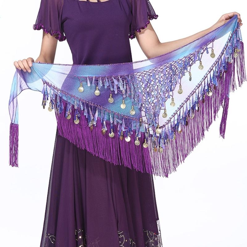 Sparkling Belly Dance Costume Waist Belt Chiffion Scarf with Blingbling Sequins Stage Dancing Shows Sequins Practicing