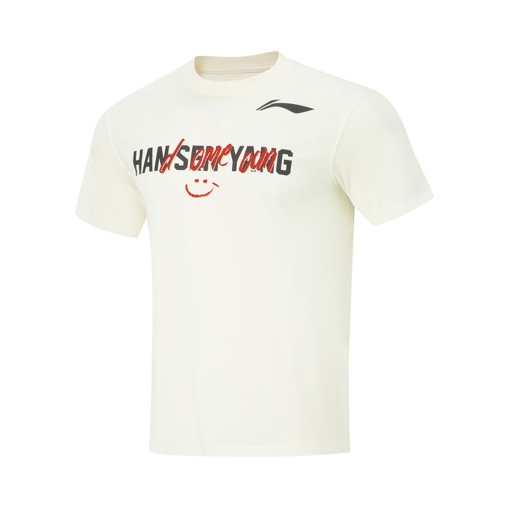 Li Ning Basketball Series Sports Fashion Versatile Casual Round Neck Letter Print Short Sleeve T-Shirt Men Tops Off-White AHSVG51-1