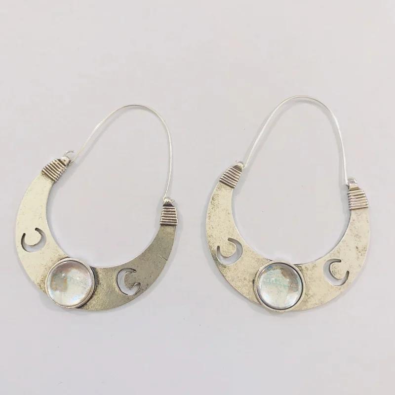 European and American Fashion Personality Exaggerated Retro Style Geometric Moon Shaped Earrings For Women's Zircon