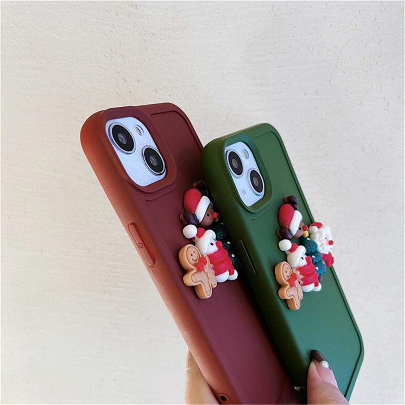 Korea Cute Christmas Phone Case For Iphone 14 13 12 11 Pro Max X Xs Xr Lovely 3d Santa Claus Christmas Tree Shockproof Soft Case