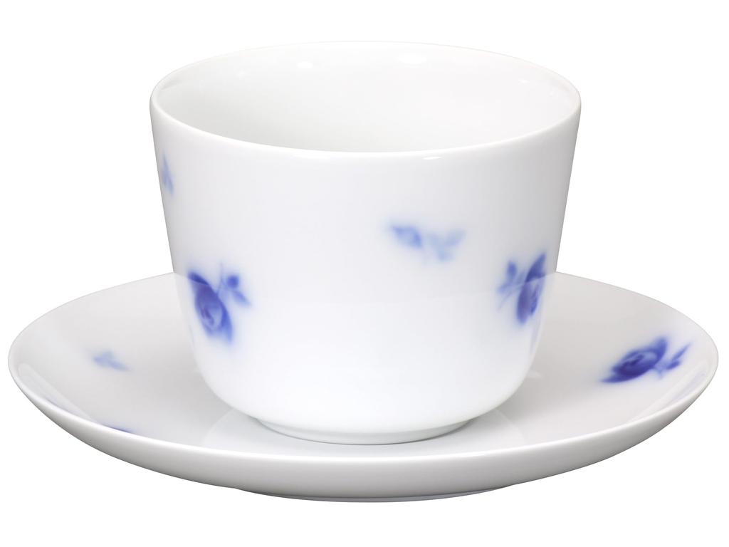 Okura Pottery Mini Blue Rose Morning Cup & Saucer, 295cc, for Coffee and Tea, Microwave and Dishwasher Safe, Made In Japan, 26C/8180