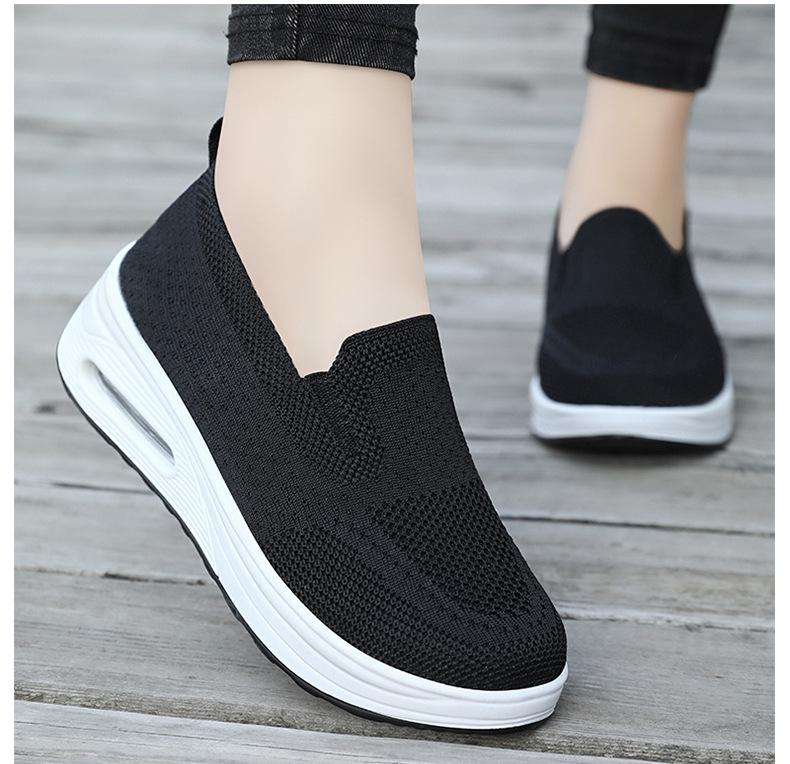 Damen Frühlings Fly-Knit Luftpolster Sneaker - Atmungsaktiv, Weiche Sohle, Höhensteigernd, Bequeme Mesh Freizeitschuhe