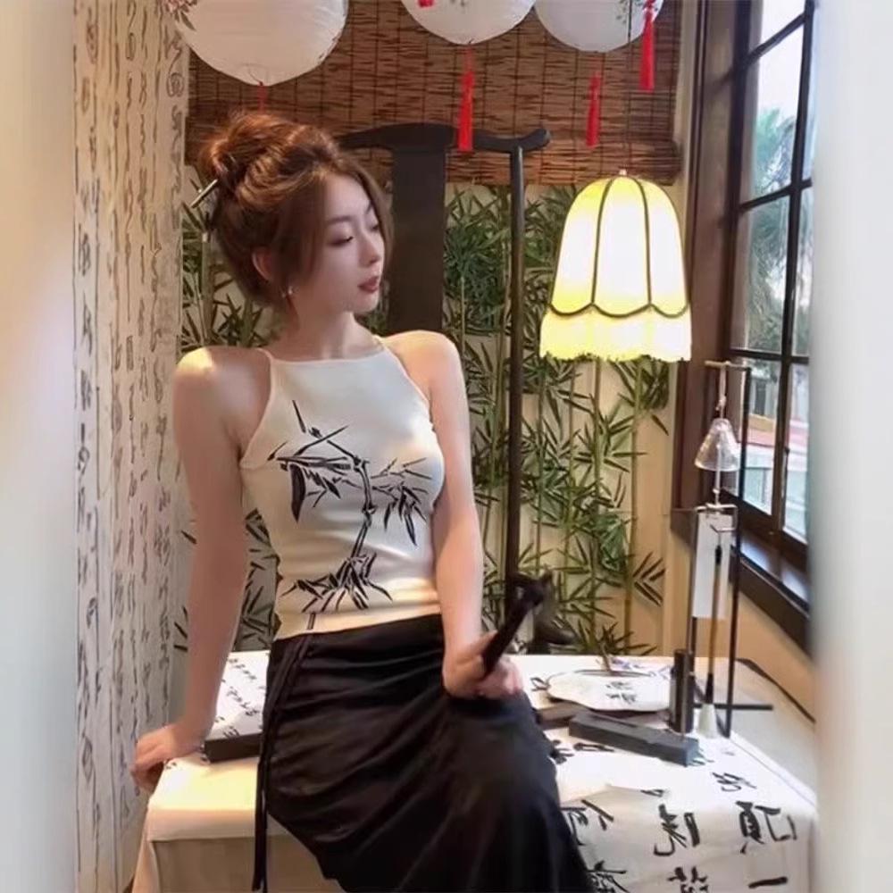 

Chinese Retro Style Bamboo Summer Women s Camisole: Slimming, Versatile Bandeau Top One Size [Recommended up to 125 lbs] чёрный
