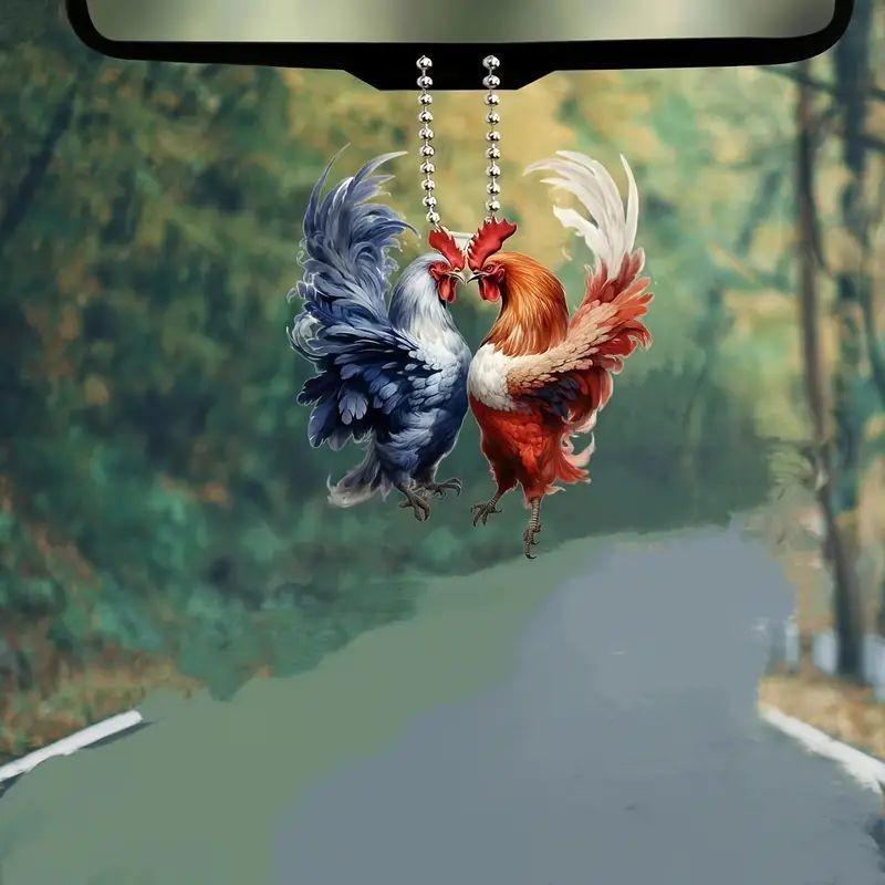 Colorful Cartoon Acrylic Rooster Car Hanging Ornament For Stylish Decoration Interior