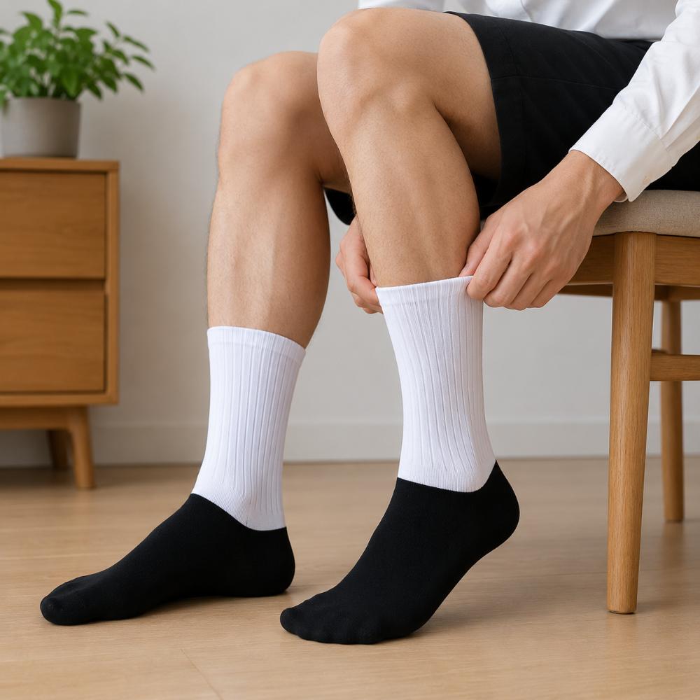 with Anti-Slip Silicone Athletic Crew Socks Lightweight Sports Socks Cycling Socks  For Sports Black&White