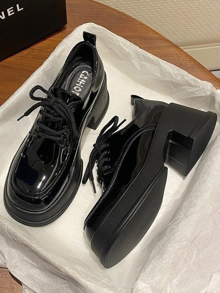 

Мэри Джейн Ретро Черные Туфли-лодочки Женские На шнуровке Нескользящие Повседневные Туфли на платформе Средний каблук Офисные Женские Однотонные Элегантные Каблуки Корейские Новые 35