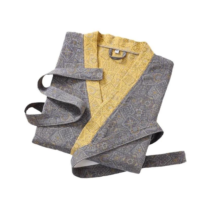 Cotton Fashionable Printed Half Sleeve Kimono Bathrobe for Spring and Summer Thin Home Wear Absorbent Quick Drying Sleeping Robe