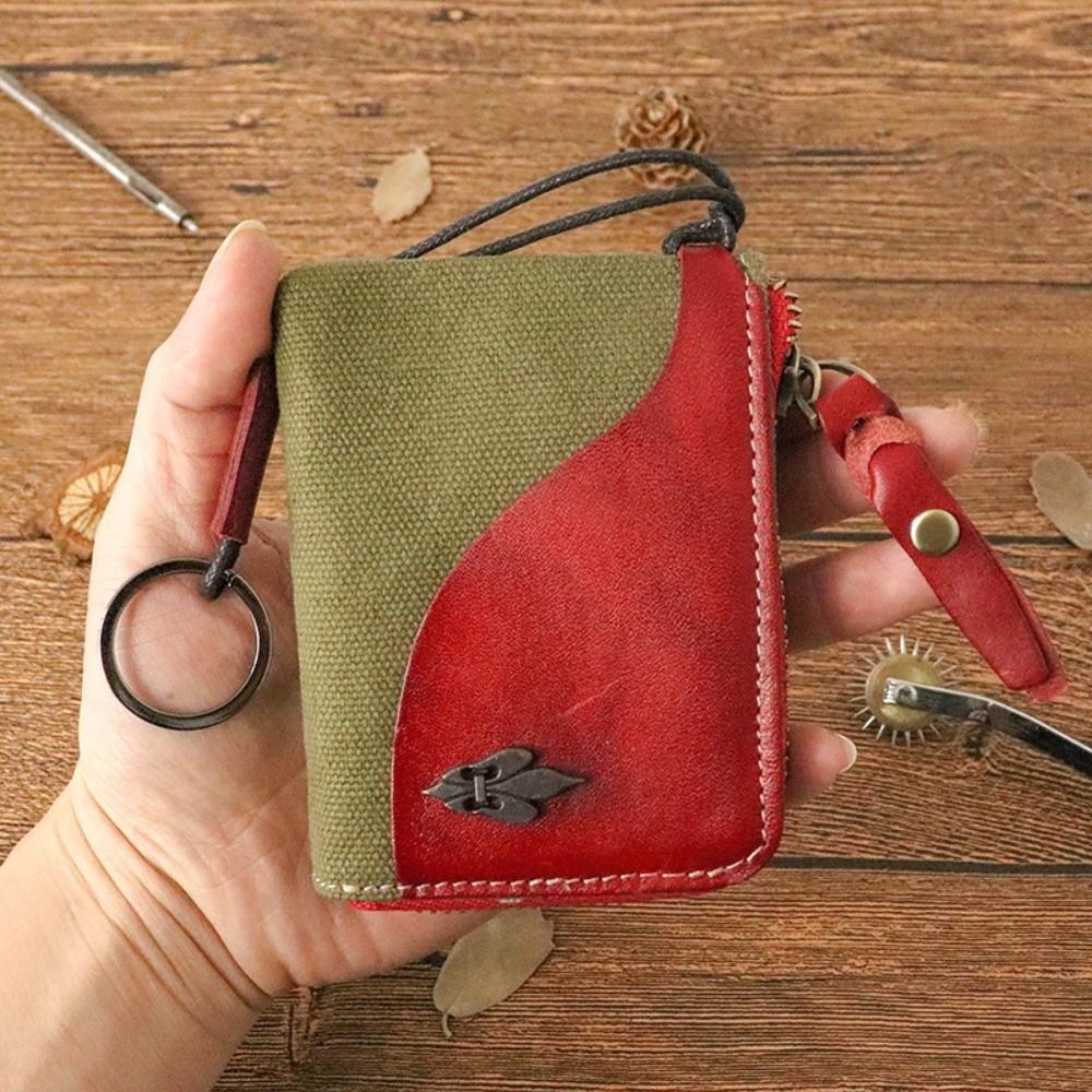 Vintage Car Key Bag Stitching Storage Card Bag Retro Women's Leather  Coin Purse  Coin