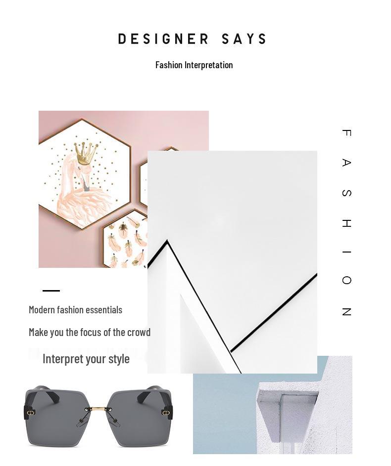 New Women's Frameless Retro Sunglasses - Trendy European and American Fashion, Anti-UV