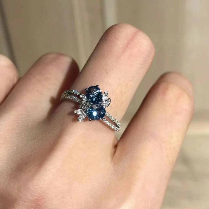 Elegant Women s Open Adjustable Aquamarine Zircon Flower Ring - Sophisticated High-End Jewelry Open Adjustable