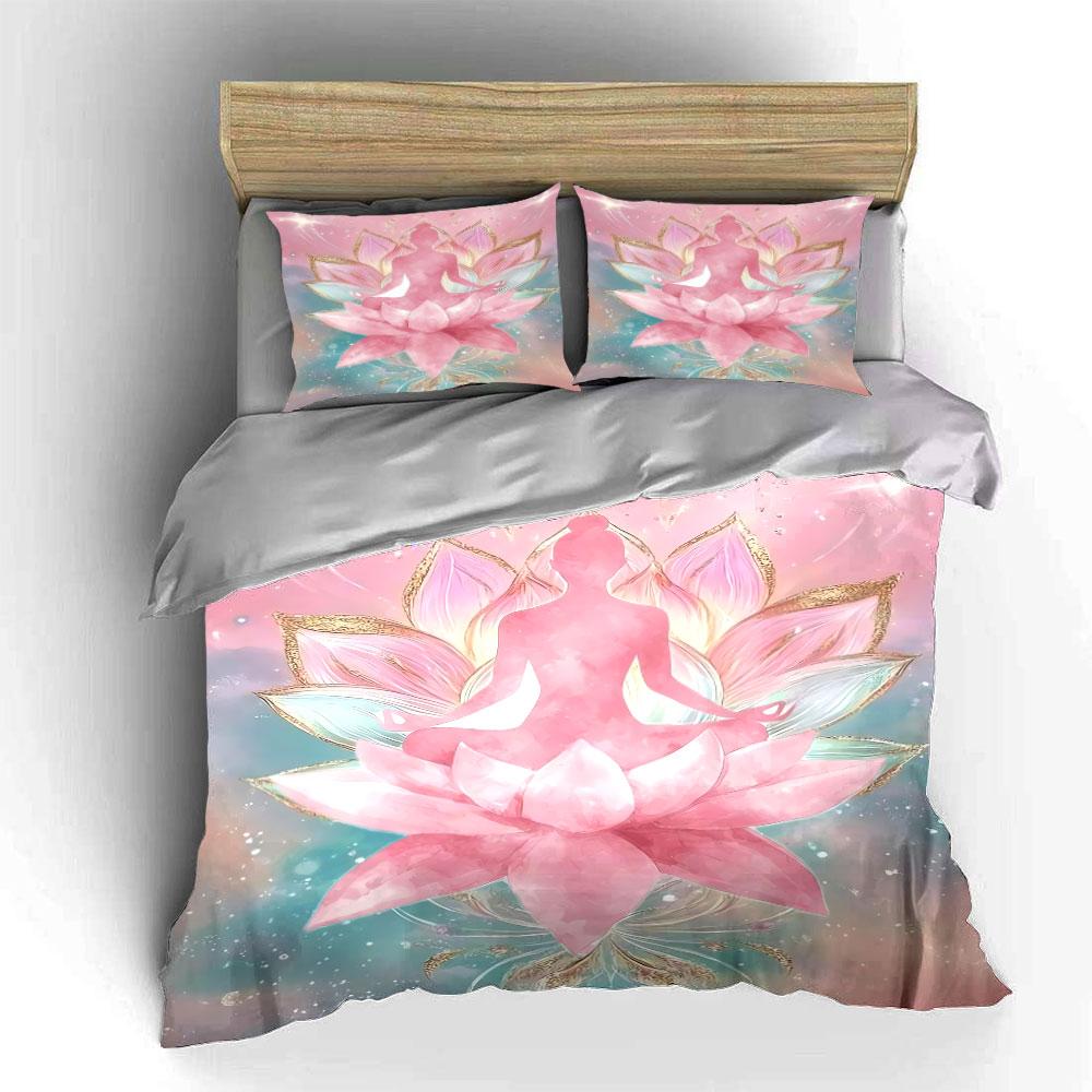 Meditation Lotus Flower Set Bedding Duvet Cover Set Duvet Cover Pillowcases (1 * Duvet Cover 2 * Pillowcases, without duvet insert)