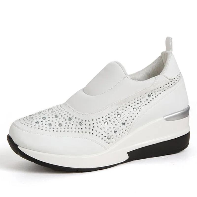 

SyfIyno New Sparkling Crystal Women s Shoes Laceless Platform Shoes Breathable Walking Sneakers Large Size 35-43 35 бежевый