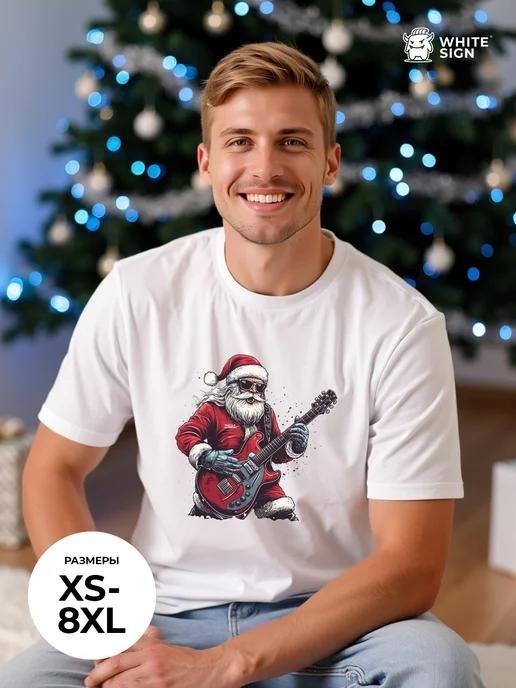 Oversized cotton T-shirt: Santa with Electric Guitar 3XL