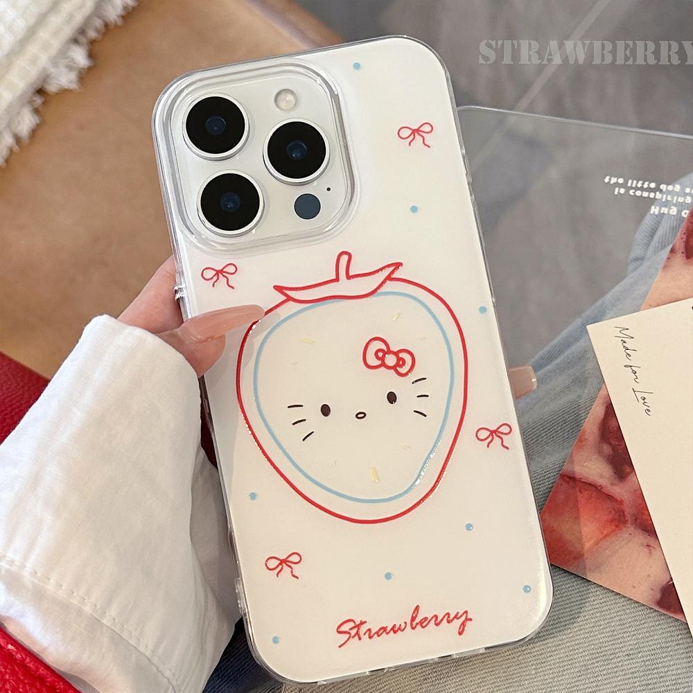 Cute Strawberry Cat IPhone 16 Case, Compatible with IPhone 17 Pro Max, Multi-Size Protective Case