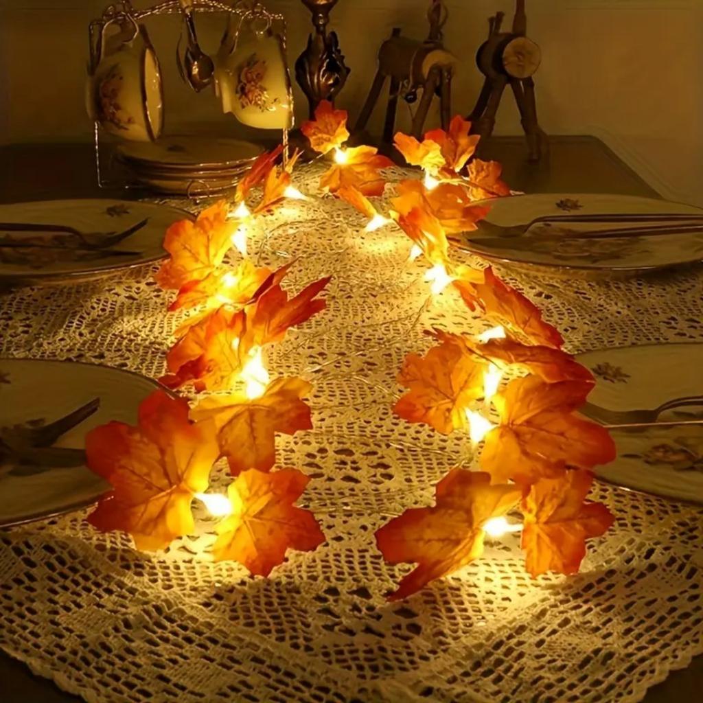 Xiaomi 1pc LED Battery Powered Double Red Maple Leaf Halloween Fall String Light Good Gift Perfect For Home Bedroom Park Patio Decor