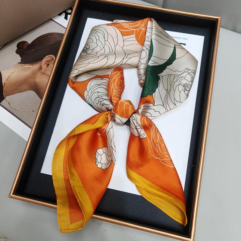 New Versatile Imitation Silk with Suit Silk Scarf Fashionable Women's Small Square Silk Scarf French Spring and Autumn Scarf