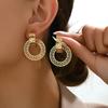 Women's Elegant Vintage C-Shaped Hollow Round Pendant Earrings - Suitable for Casual Outfits and Music Festivals