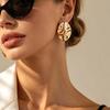 Vintage Metal Textured Oval Stud Earrings for Women Minimalist Gold Color Irregular Geometric Piercing Earrings Jewelry Gift