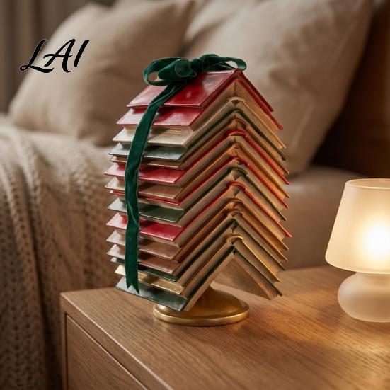 Anspruchsvolle Samtschleife Buchdekoration Gestapelter Weihnachtsbaum Tischdekoration Harz Seitenornament für Zuhause Bücherregal Feiertage Schreibtisch Rustikale Feiertage