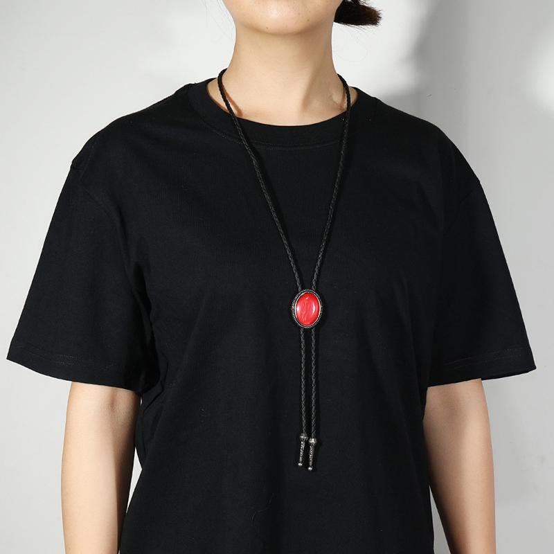 1 Piece Western Cowboy Bolo Tie Vintage Leather Necklace For Men Retro Acrylic Gemstone Polo Necklace