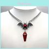 Gothic Vampire Bat Pendant Necklace With Alloy Bloodstone Charm For Women