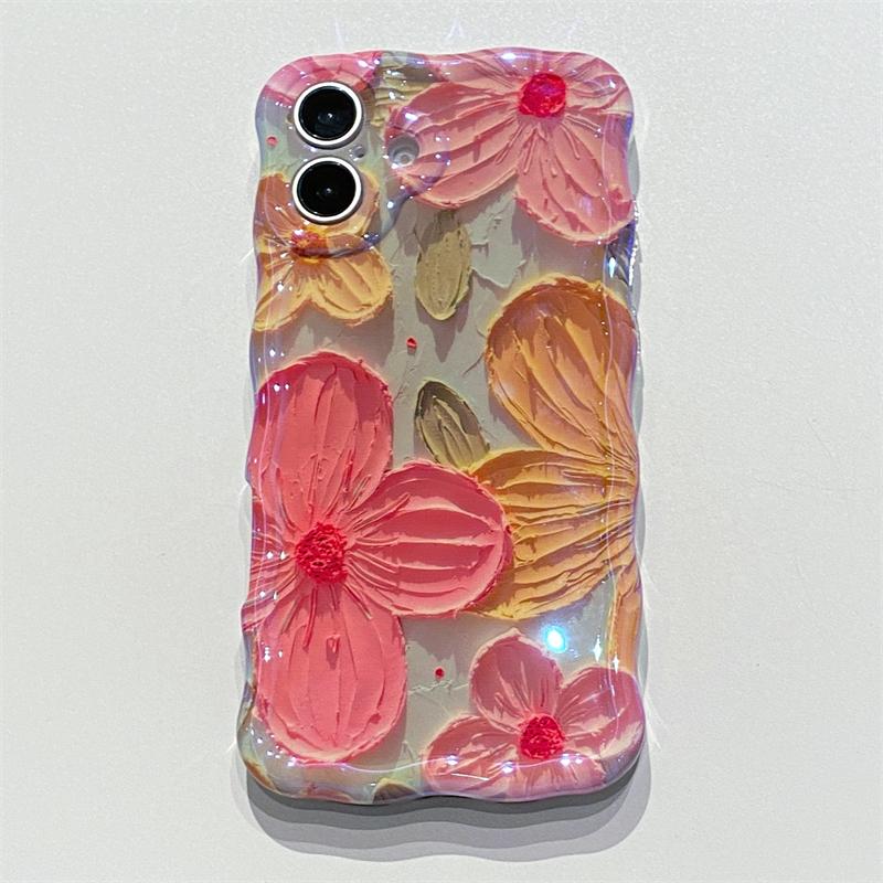 Luxury Fashion Flowers Laser Phone Case For iPhone 11 12 13 14 15 16 Pro Max Plus Glitter Diamond Soft Shockproof Bumper Cover