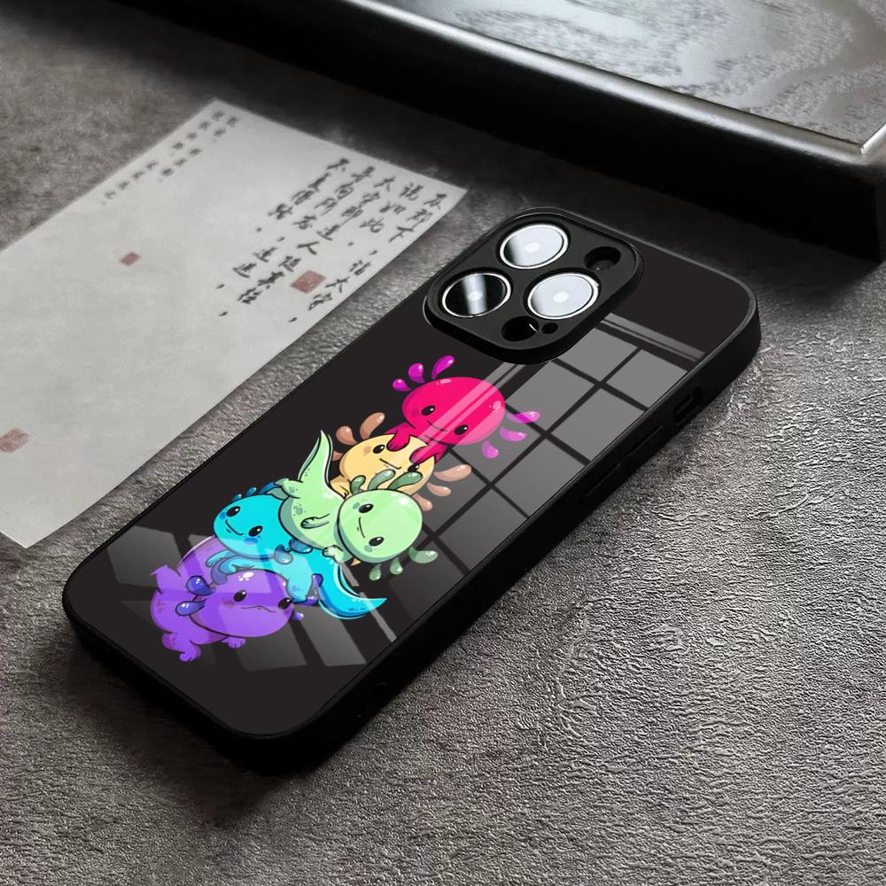 

Чехол для телефона Аксолотль и Рамен для IPhone 17 Pro Max 14 Pro 15 12 11 13 Mini X XR XS 16 Plus SE Стеклянная крышка iPhone 17Pro