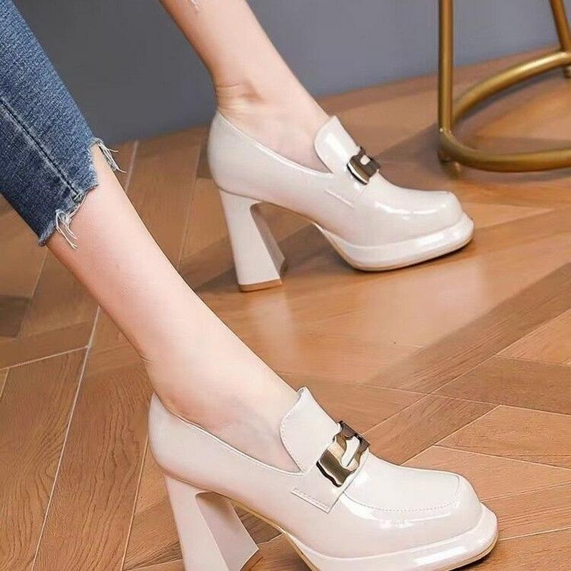 

FHC Весенние лакированные туфли на массивном высоком каблуке, Женские туфли-платформы, Квадратный носок, Металлическая пряжка спереди, Черный, Бежевый, Абрикосовый, Дропшиппинг 34 бежевый