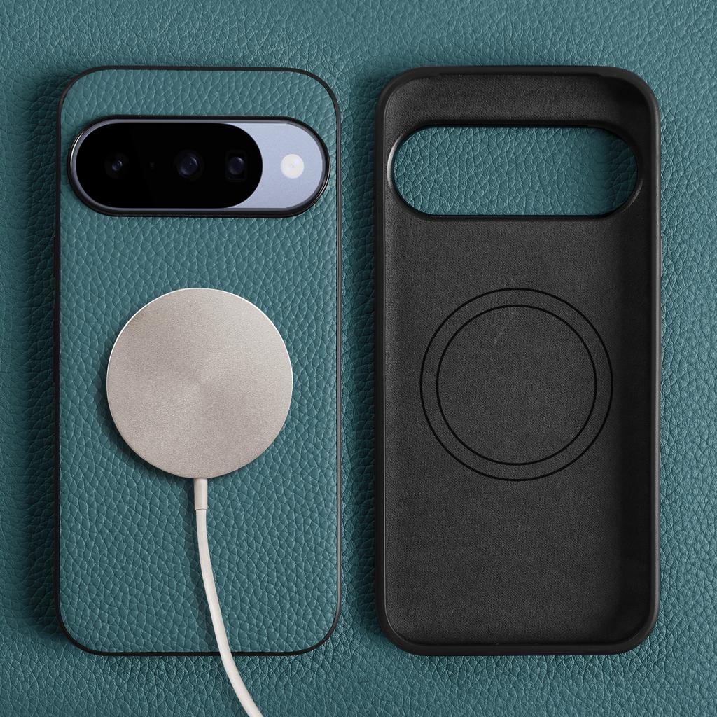 For Magsafe Lychee Genuine Leather Case For Google Pixel 10 Pro XL 10A 9 8 7 6 9A 8A 7A 6A Phone Back Cover Cases Magnetic Coque
