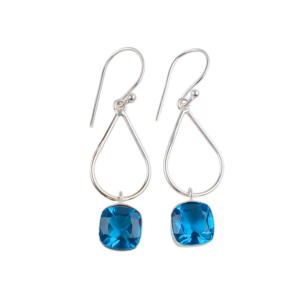 Swiss Blue Topaz Gemstone 925 Sterling Silver Handcrafted Jewelry Earrings 1.90" EE-7-9