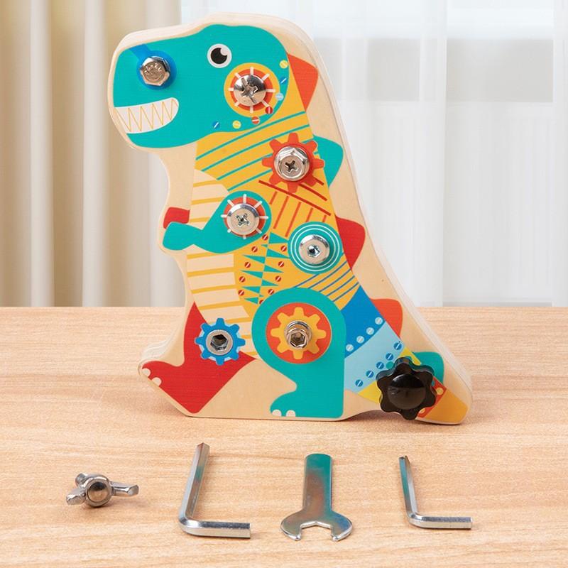 

Children s cartoon animal dinosaur screw nut repair tool building block disassembly busy board educational baby toy