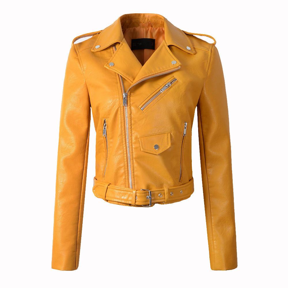 New Women's Leather Jacket Pu Leather Oblique Zipper Locomotive Leather Jacket, Short Jacket