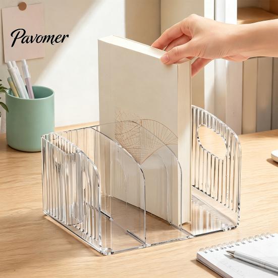 Decorative Bookshelf Decor for Home Clear Magazine Holder, 3/4-Compartment Desk Organizer, Vertical Bookend File Stationery Organizer Sorter