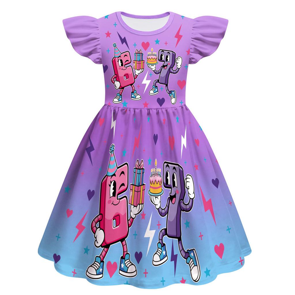 82864 Kids Girls Steal a Brainrot 67 Print Ruffle Sleeveless Princess Dress