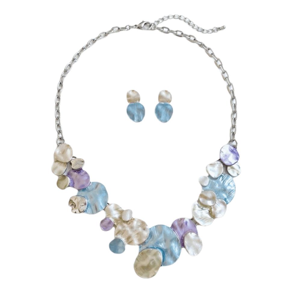 3 pcs/set Zinc Alloy Geometric Round Jewelry Set Colorful Enamel Lightweight Necklace Earrings Set Multi Layer Irregular