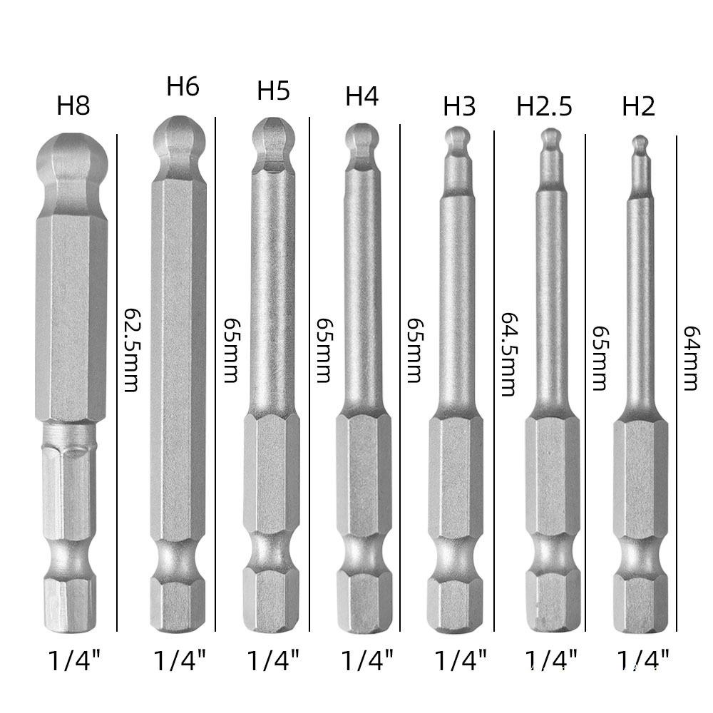 Magnetic S2 Steel Hardened Hex Ball Head Air Driver Bit 1/4" Pneumatic Screwdriver Attachment