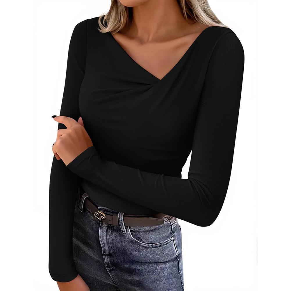 Women s Long-Sleeve Asymmetrical V-Neck Top L