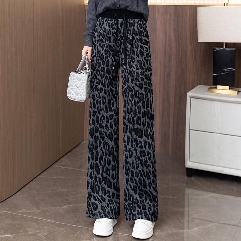 

Women s Leopard Print High Waist Wide-Leg Pants, 2025 Style - Loose, Draped, Casual Straight Leg Design XXL