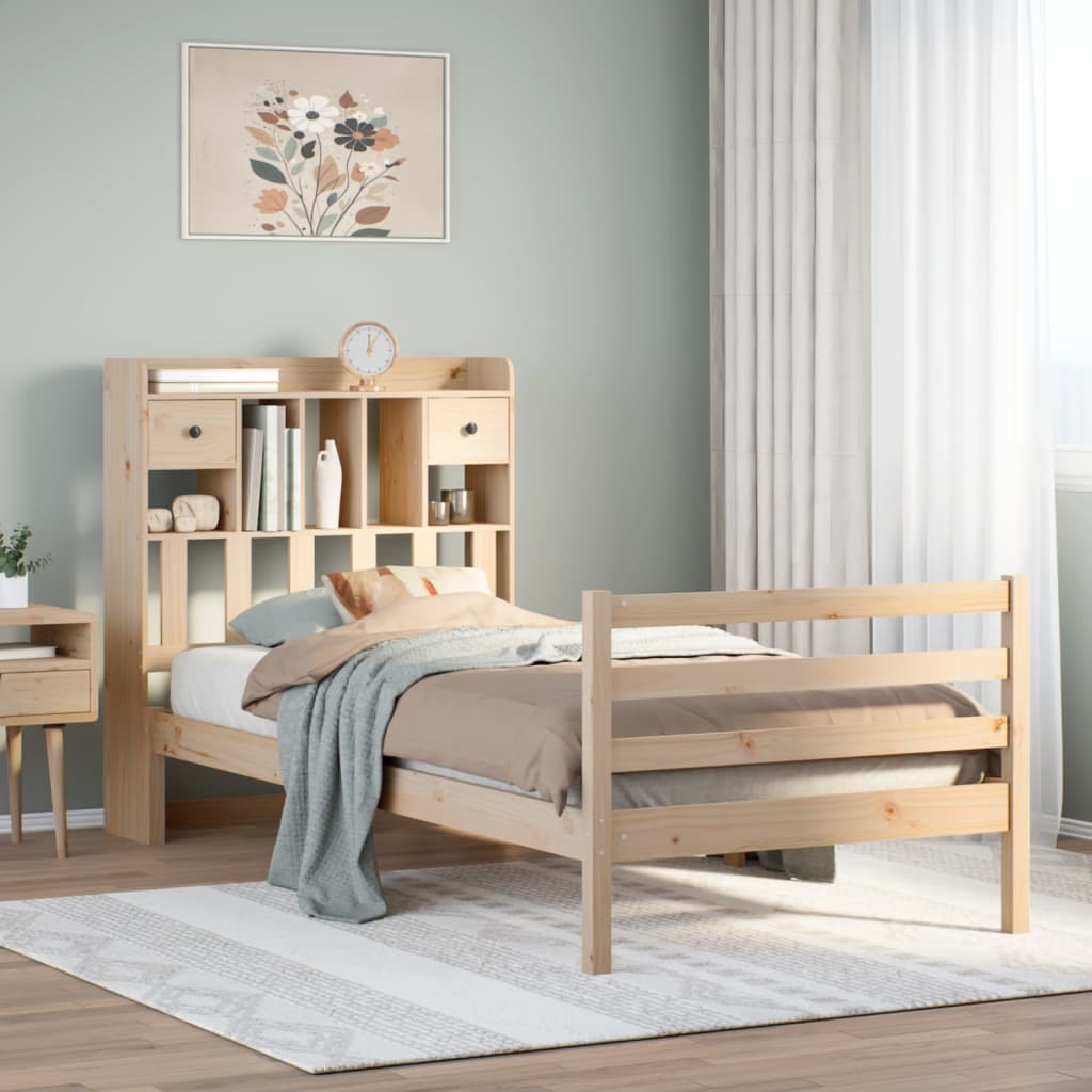 Solid Wood Bed with Shelf Without Mattress 100x200 Cm Pine