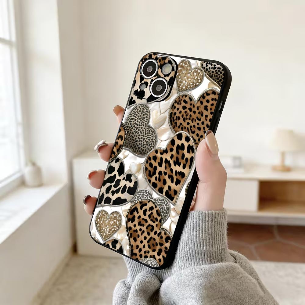 Leopard Print Heart-shaped Phone Case Suitable for iPhone 17 16 15 14 13 12 11 Pro/Max/Plus Anti Drop TUP Frosted Soft Case