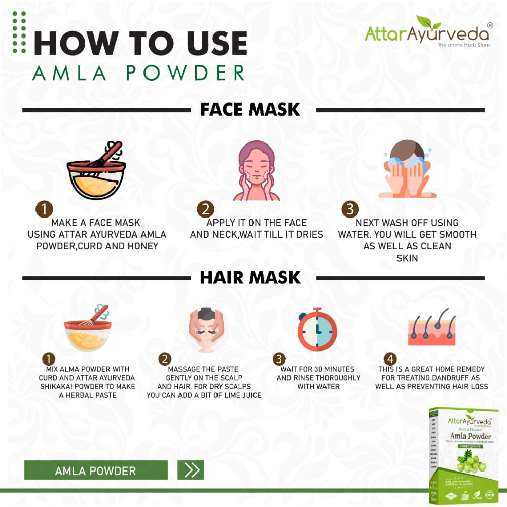Attar Ayurveda Pure Amla Powder For Hair Care Natural Herbal Powder For Skin & Face 500 g Gentle Daily Use Ayurved Care