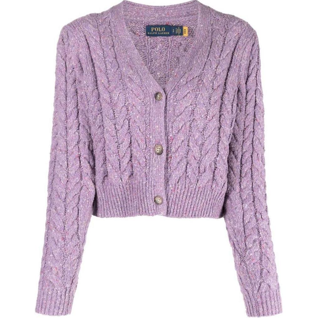 

Polo Ralph Lauren Ss22 Однотонный женский свитер с V-образным вырезом и кабельной вязкой Фиолетовый 211872813001LILAC XS