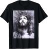 Christian T-Shirt – Jesus Face Cross with Crown of Thorns Religious Faith Tee