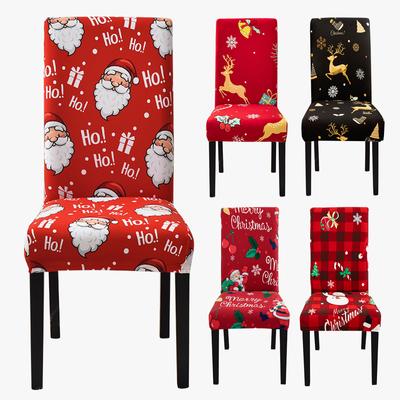 Christmas Home Decor Dining Room Seat Cover Removable High Stretch Washable Chair Seat Protector Cover Holiday Party Chair Cover