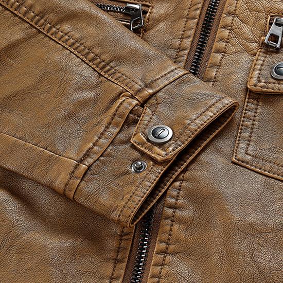 Winter Padded Long-sleeved Large Size Washed Solid Colour Vintage Leather Jacket Washed Faded Craft Jacket Men's Fashion Handsome Jacket